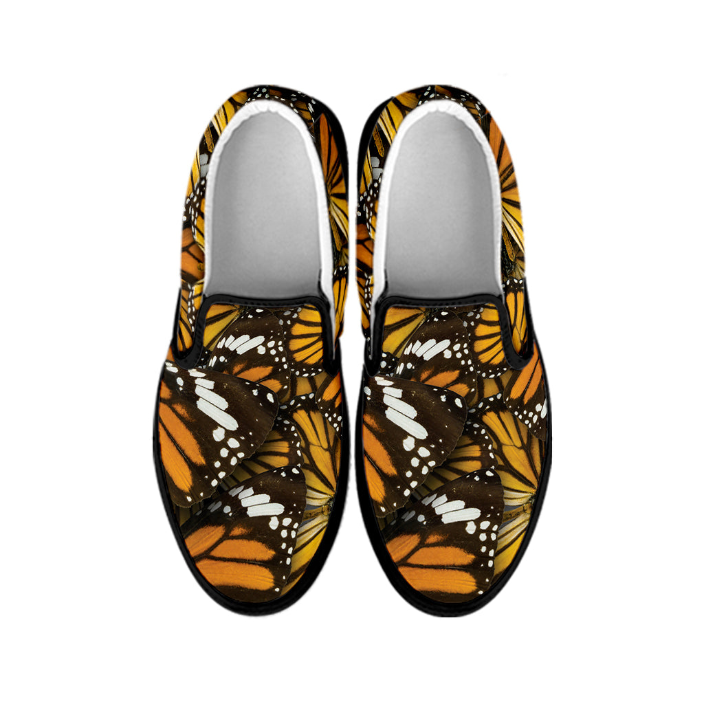 Tiger Monarch Butterfly Pattern Print Black Slip On Shoes