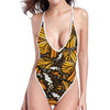 Tiger Monarch Butterfly Pattern Print One Piece High Cut Swimsuit