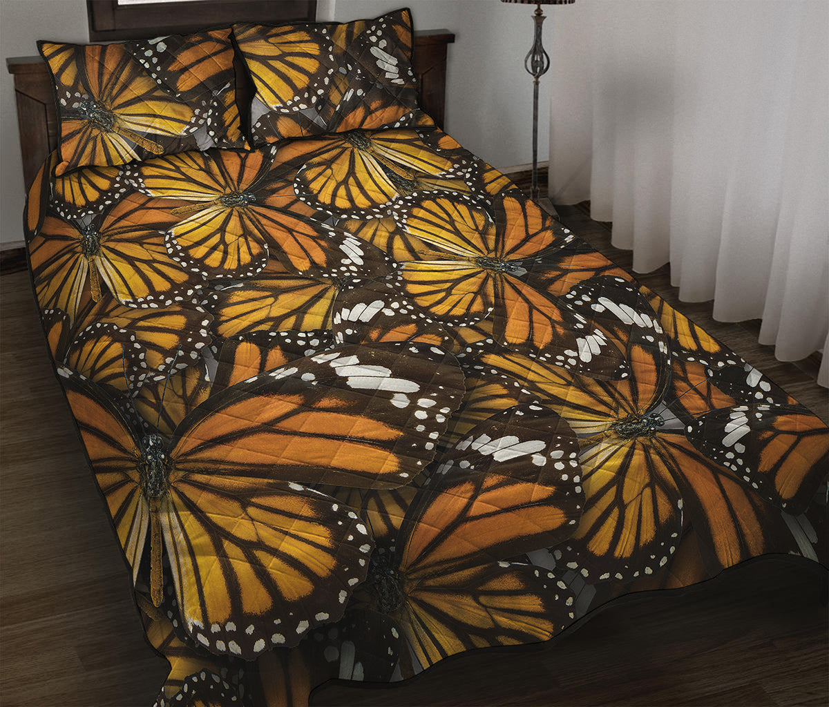 Tiger Monarch Butterfly Pattern Print Quilt Bed Set