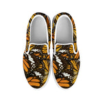Tiger Monarch Butterfly Pattern Print White Slip On Shoes
