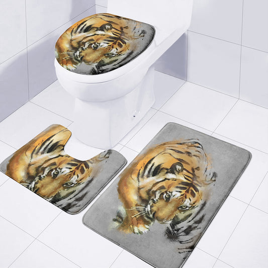 Tiger Painting Print 3 Piece Bath Mat Set