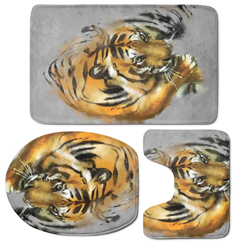 Tiger Painting Print 3 Piece Bath Mat Set