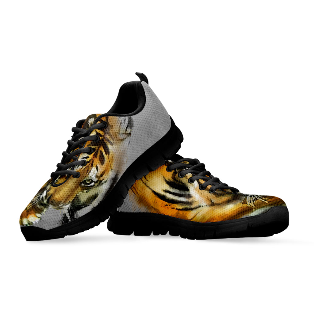 Tiger Painting Print Black Sneakers