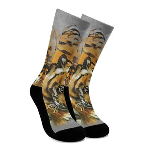 Tiger Painting Print Crew Socks