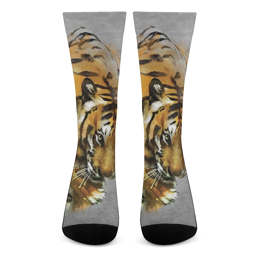 Tiger Painting Print Crew Socks