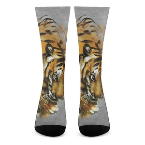 Tiger Painting Print Crew Socks