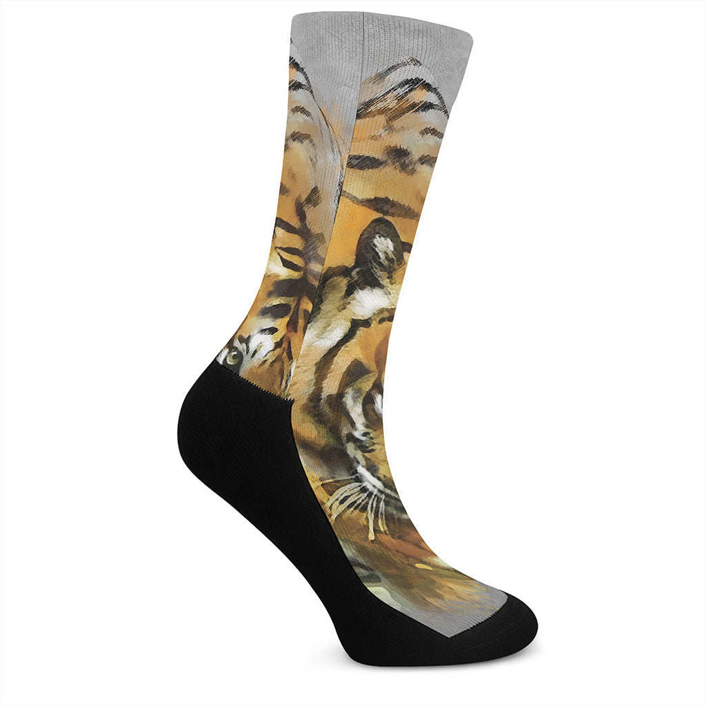 Tiger Painting Print Crew Socks