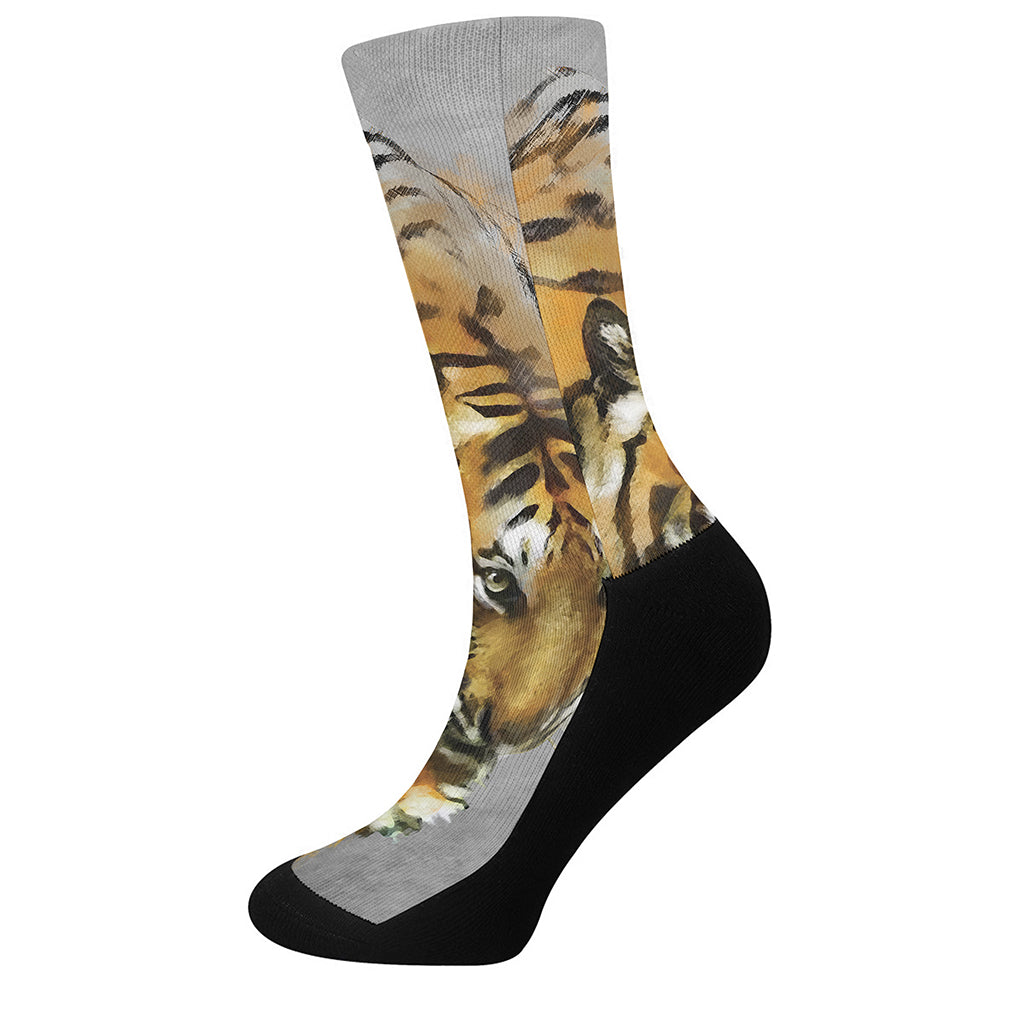 Tiger Painting Print Crew Socks