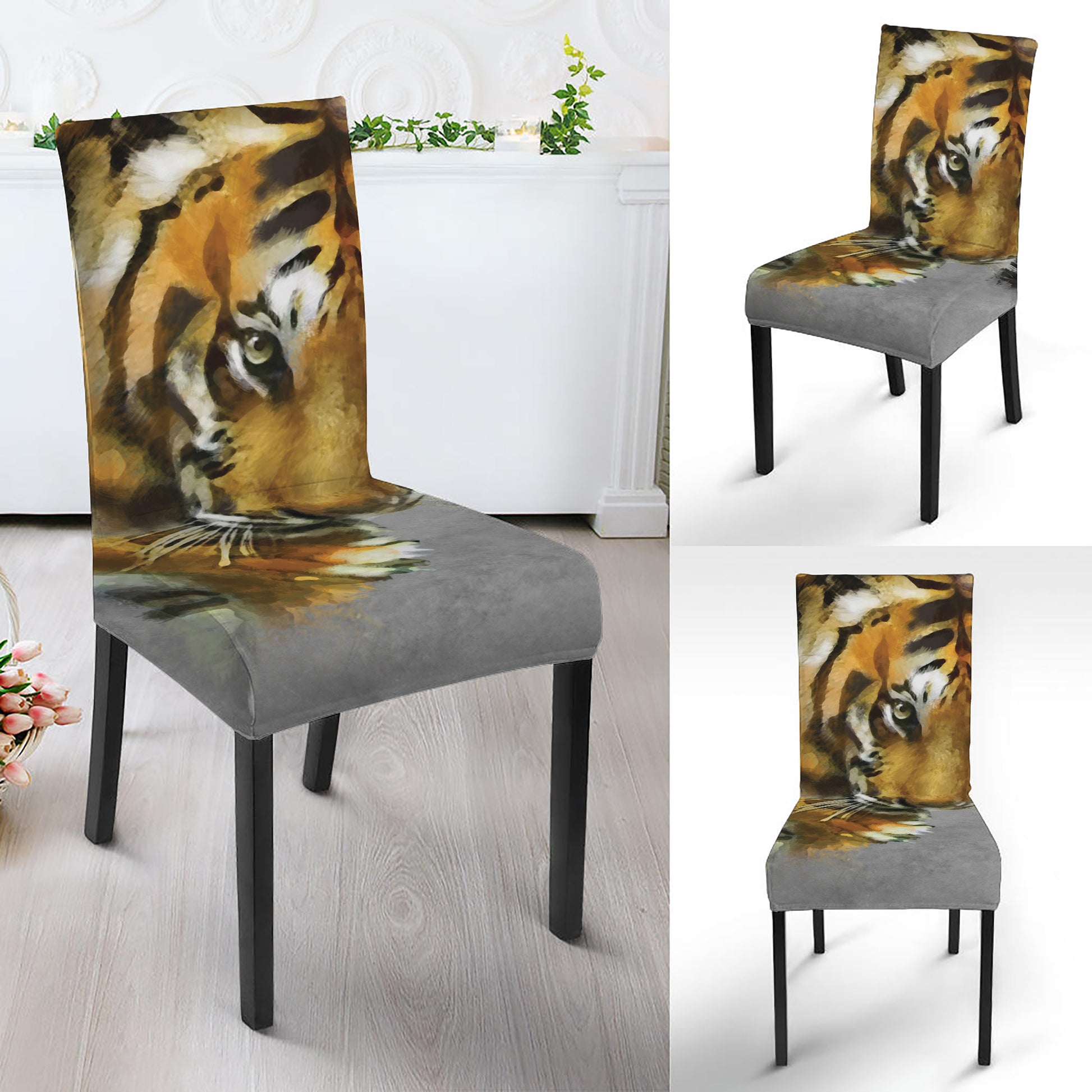 Tiger Painting Print Dining Chair Slipcover