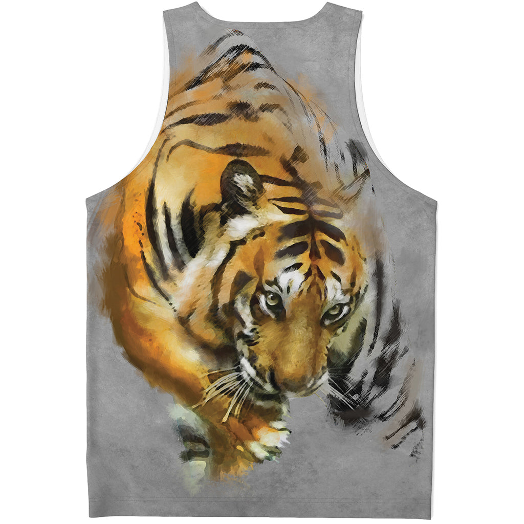 Tiger Painting Print Men's Tank Top