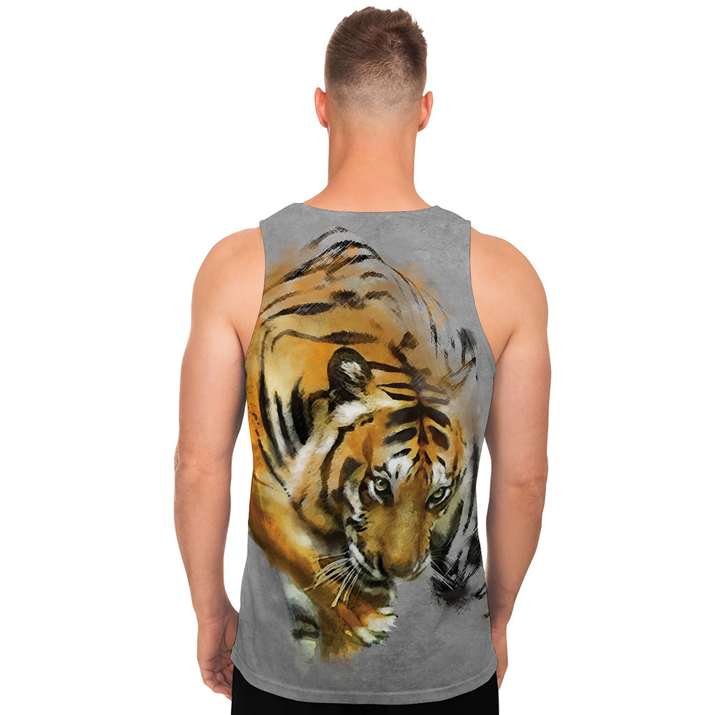 Tiger Painting Print Men's Tank Top