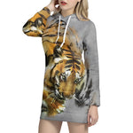 Tiger Painting Print Pullover Hoodie Dress