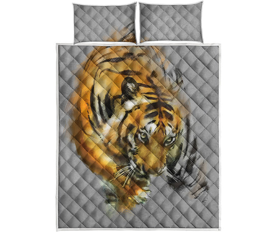 Tiger Painting Print Quilt Bed Set
