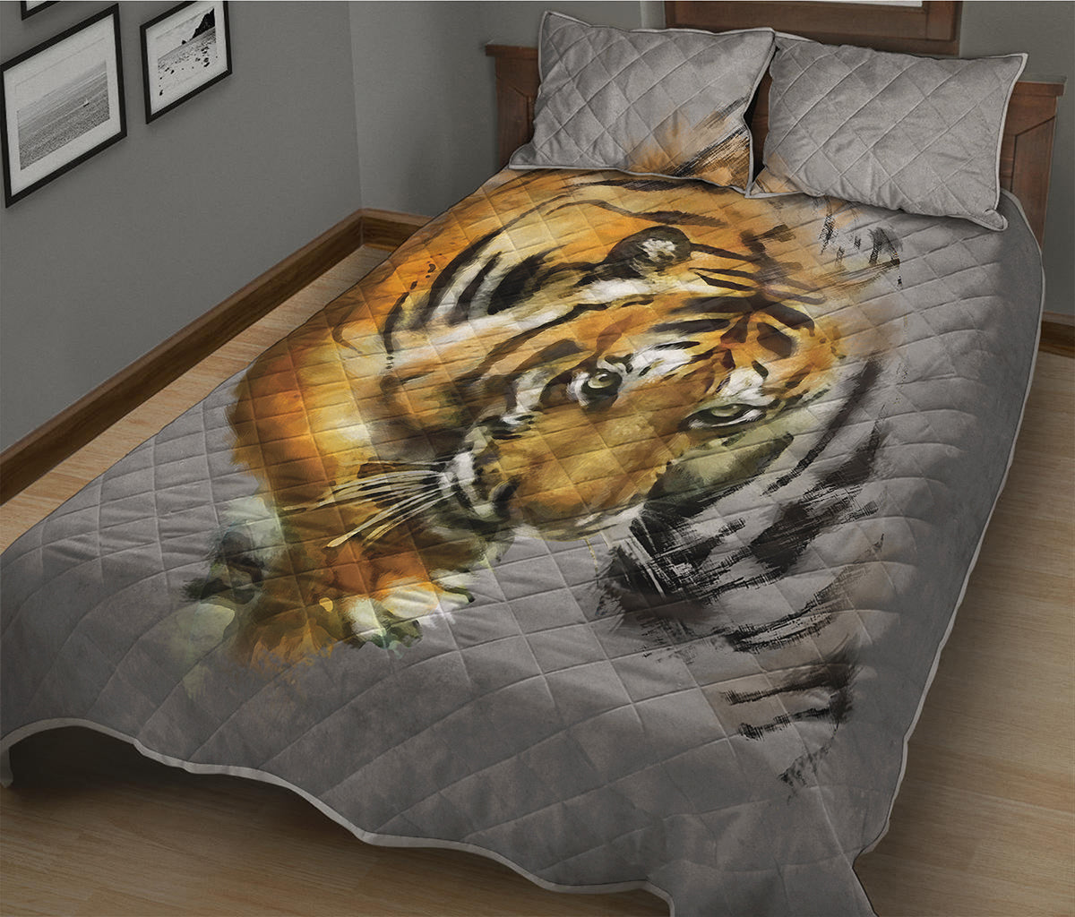 Tiger Painting Print Quilt Bed Set