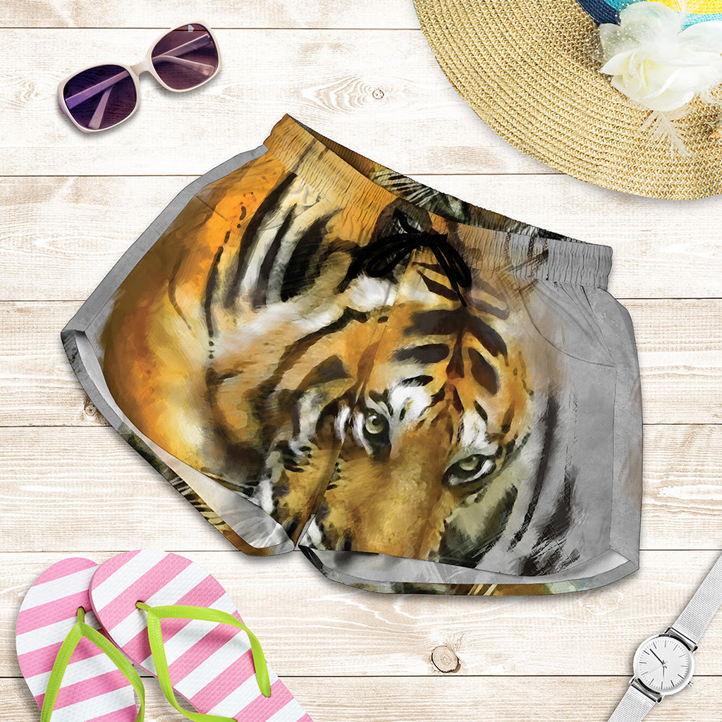 Tiger Painting Print Women's Shorts