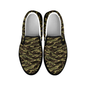 Tiger Stripe Camouflage Pattern Print Black Slip On Shoes