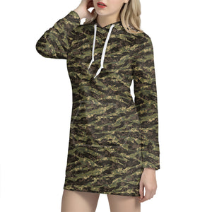 Tiger Stripe Camouflage Pattern Print Hoodie Dress