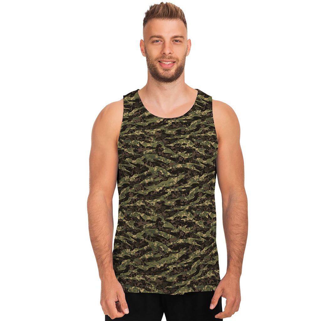 Tiger Stripe Camouflage Pattern Print Men's Tank Top