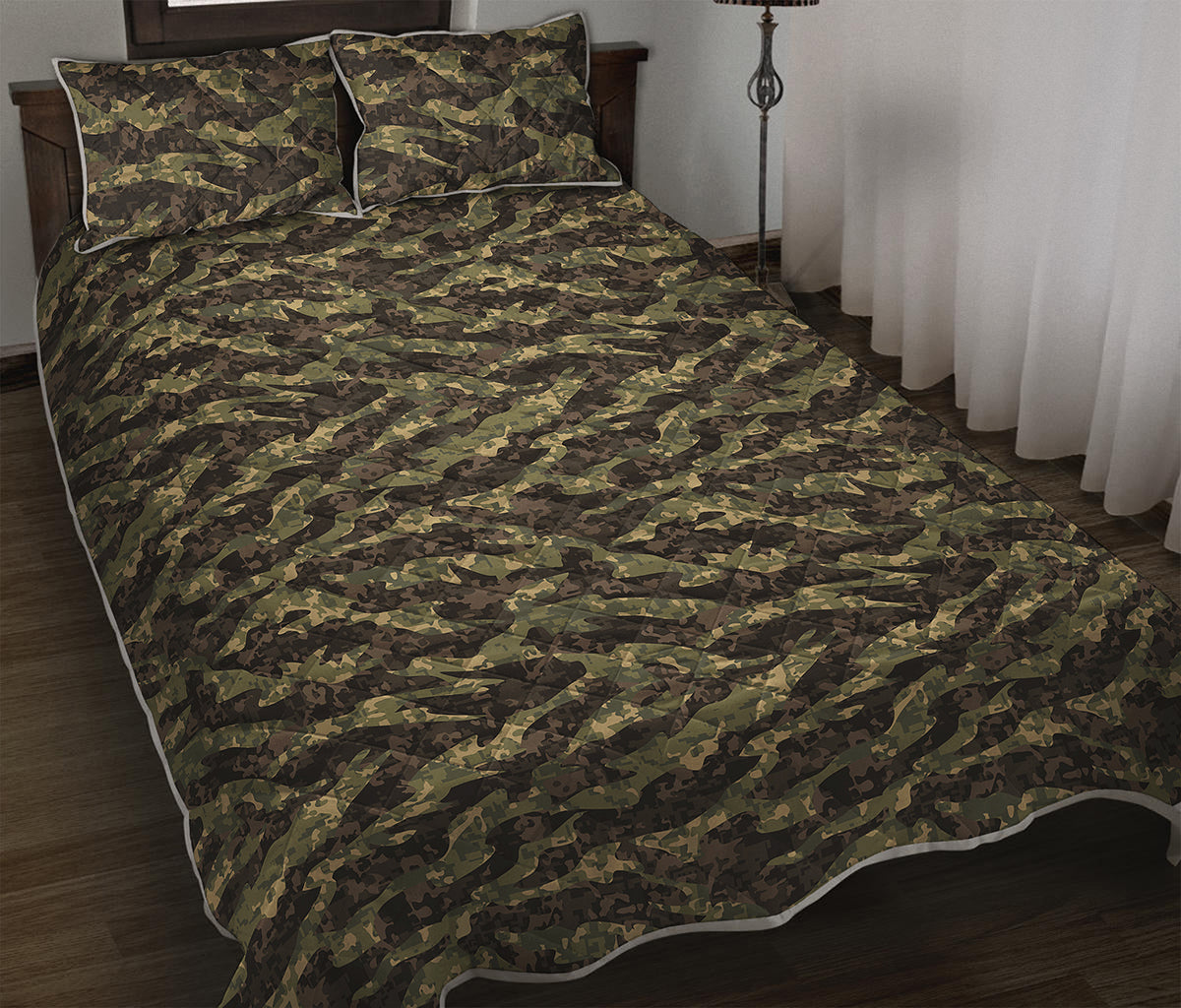 Tiger Stripe Camouflage Pattern Print Quilt Bed Set