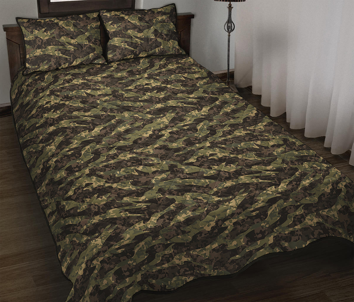 Tiger Stripe Camouflage Pattern Print Quilt Bed Set