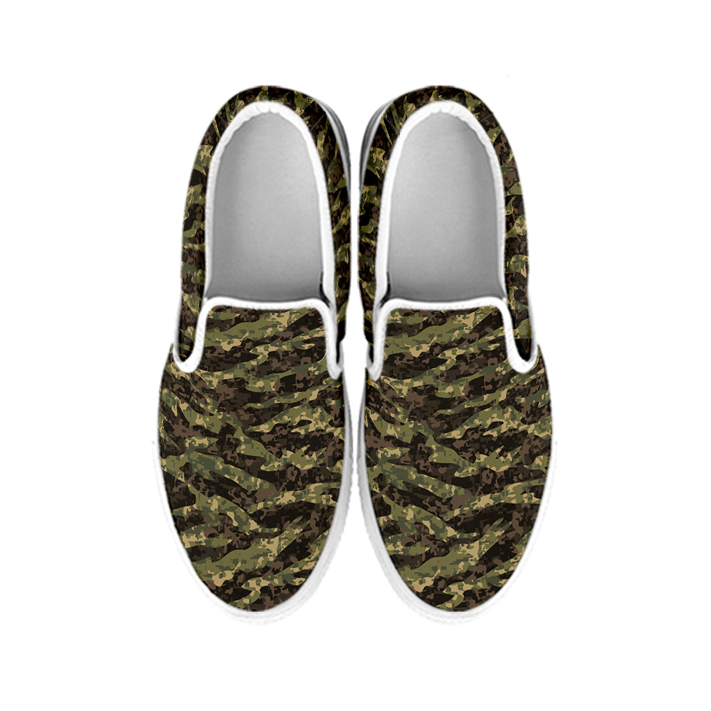 Tiger Stripe Camouflage Pattern Print White Slip On Shoes