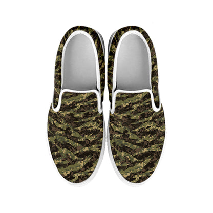 Tiger Stripe Camouflage Pattern Print White Slip On Shoes