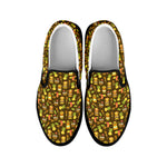 Tiki Luau Pattern Print Black Slip On Shoes
