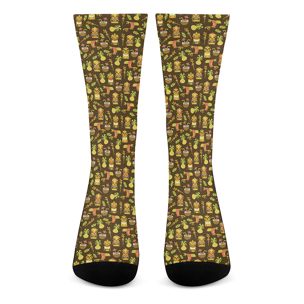 Tiki Luau Pattern Print Crew Socks