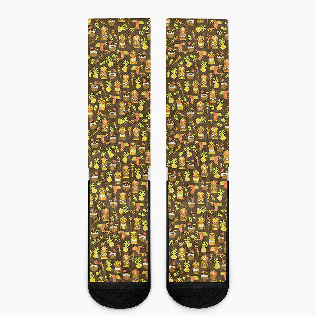 Tiki Luau Pattern Print Crew Socks