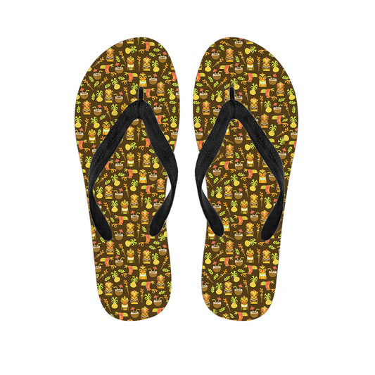 Tiki Luau Pattern Print Flip Flops