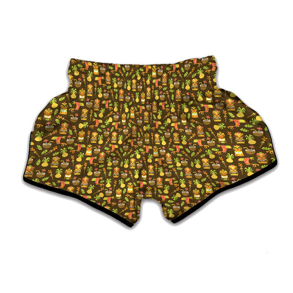 Tiki Luau Pattern Print Muay Thai Boxing Shorts