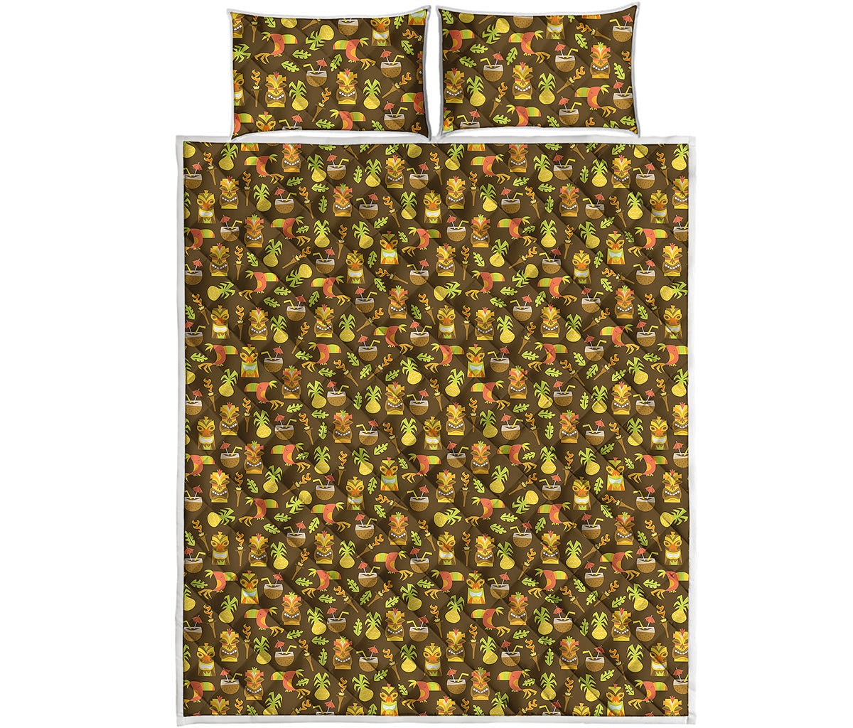 Tiki Luau Pattern Print Quilt Bed Set