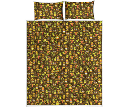 Tiki Luau Pattern Print Quilt Bed Set