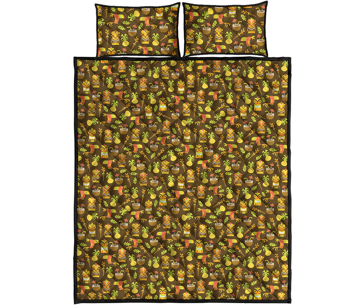 Tiki Luau Pattern Print Quilt Bed Set