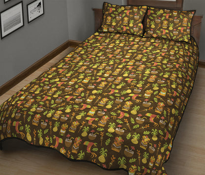 Tiki Luau Pattern Print Quilt Bed Set