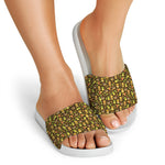 Tiki Luau Pattern Print White Slide Sandals