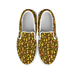 Tiki Luau Pattern Print White Slip On Shoes