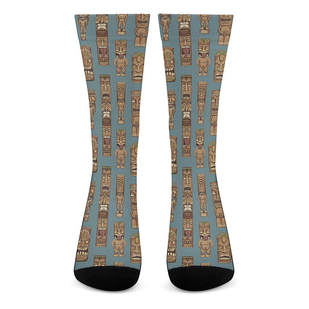 Tiki Totem Pattern Print Crew Socks