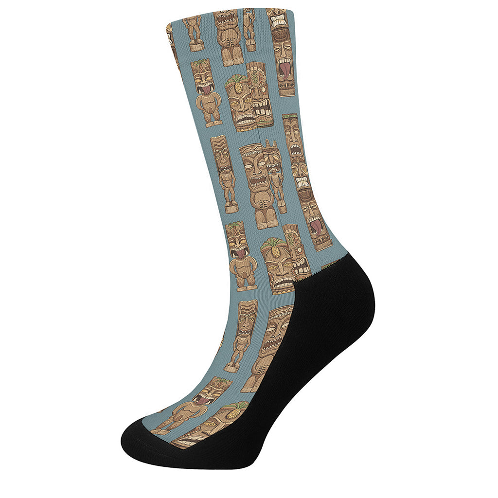 Tiki Totem Pattern Print Crew Socks