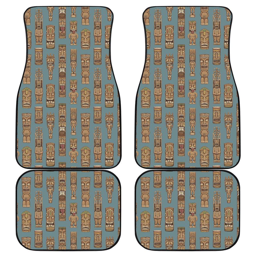 Tiki Totem Pattern Print Front and Back Car Floor Mats