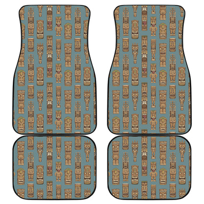Tiki Totem Pattern Print Front and Back Car Floor Mats