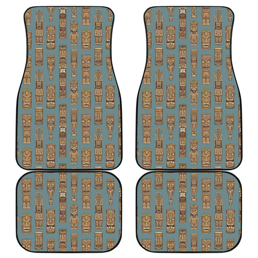 Tiki Totem Pattern Print Front and Back Car Floor Mats