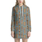 Tiki Totem Pattern Print Hoodie Dress
