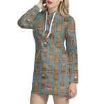 Tiki Totem Pattern Print Hoodie Dress