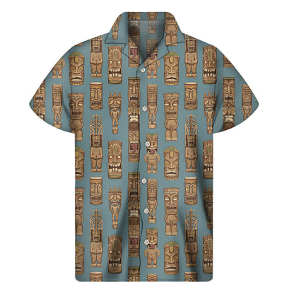 Tiki Totem Pattern Print Men's Short Sleeve Shirt