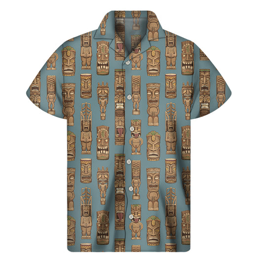 Tiki Totem Pattern Print Men's Short Sleeve Shirt