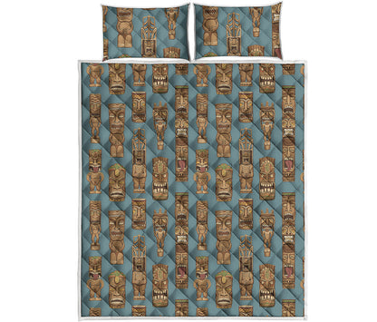 Tiki Totem Pattern Print Quilt Bed Set