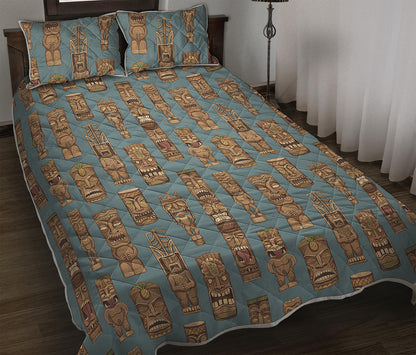 Tiki Totem Pattern Print Quilt Bed Set