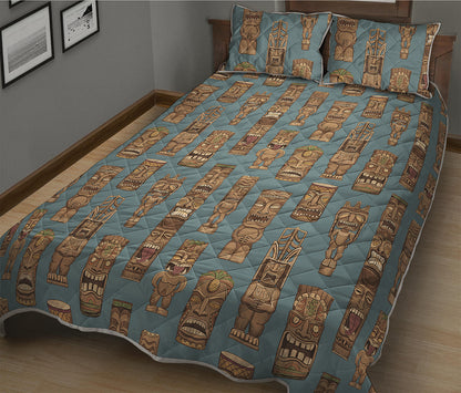 Tiki Totem Pattern Print Quilt Bed Set