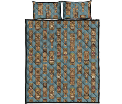 Tiki Totem Pattern Print Quilt Bed Set